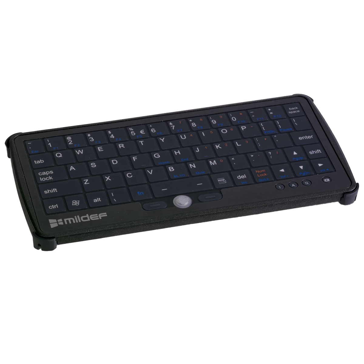 MilDef KBD200 Series slim rugged USB keyboard with backlit keys and stick pointer