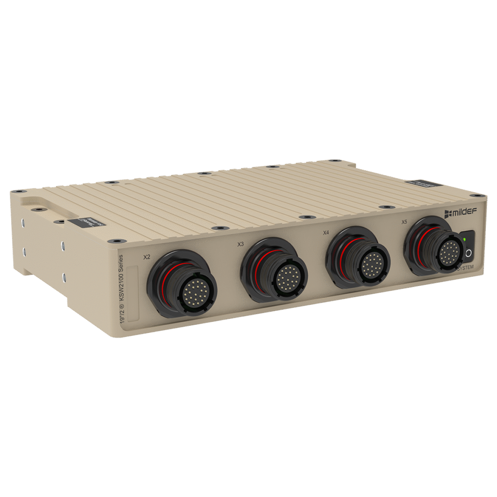 MilDef KSW2100 Series rugged DVI splitter with one input and four outputs