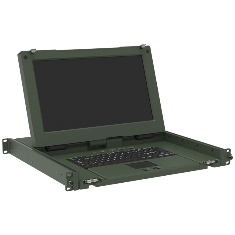 CDS1100 Series rugged 19 inch KVM console with integrated display, keyboard and touchpad