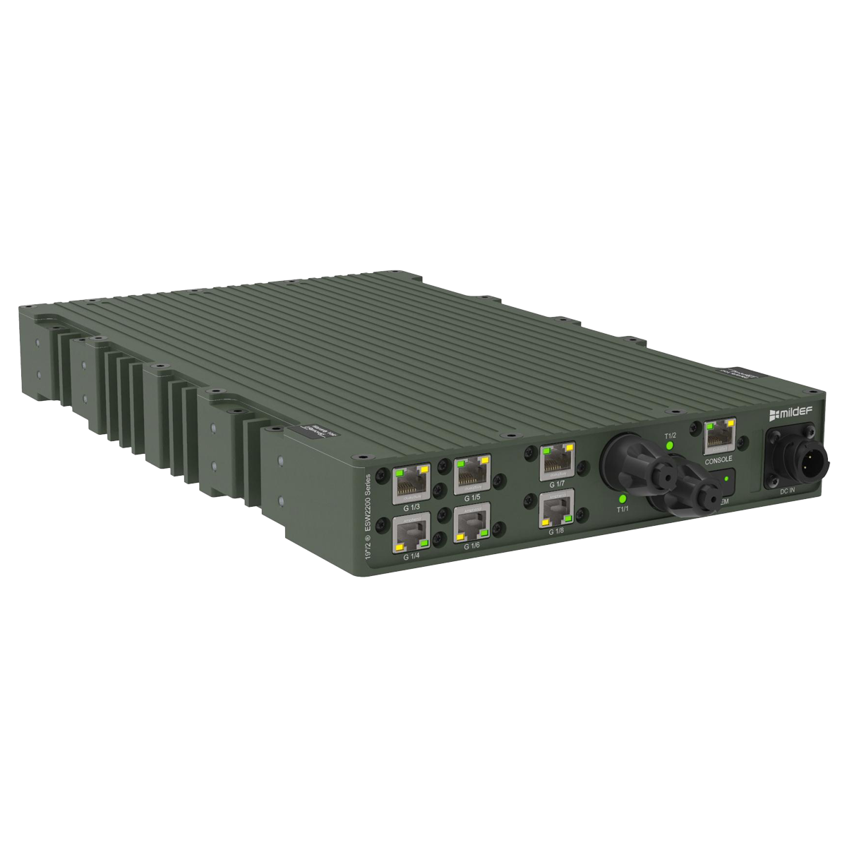 MilDef ESW2200 Series managed rugged Ethernet switch with fiber and copper connectivity
