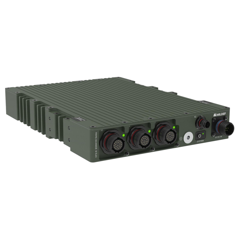MilDef ESW4100 Series high-speed rugged Ethernet switch in compact 19”/2® form factor