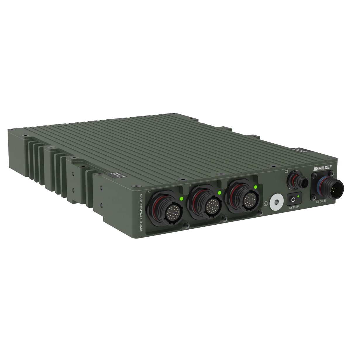 MilDef ESW4100 Series high-speed rugged Ethernet switch in compact 19”/2® form factor