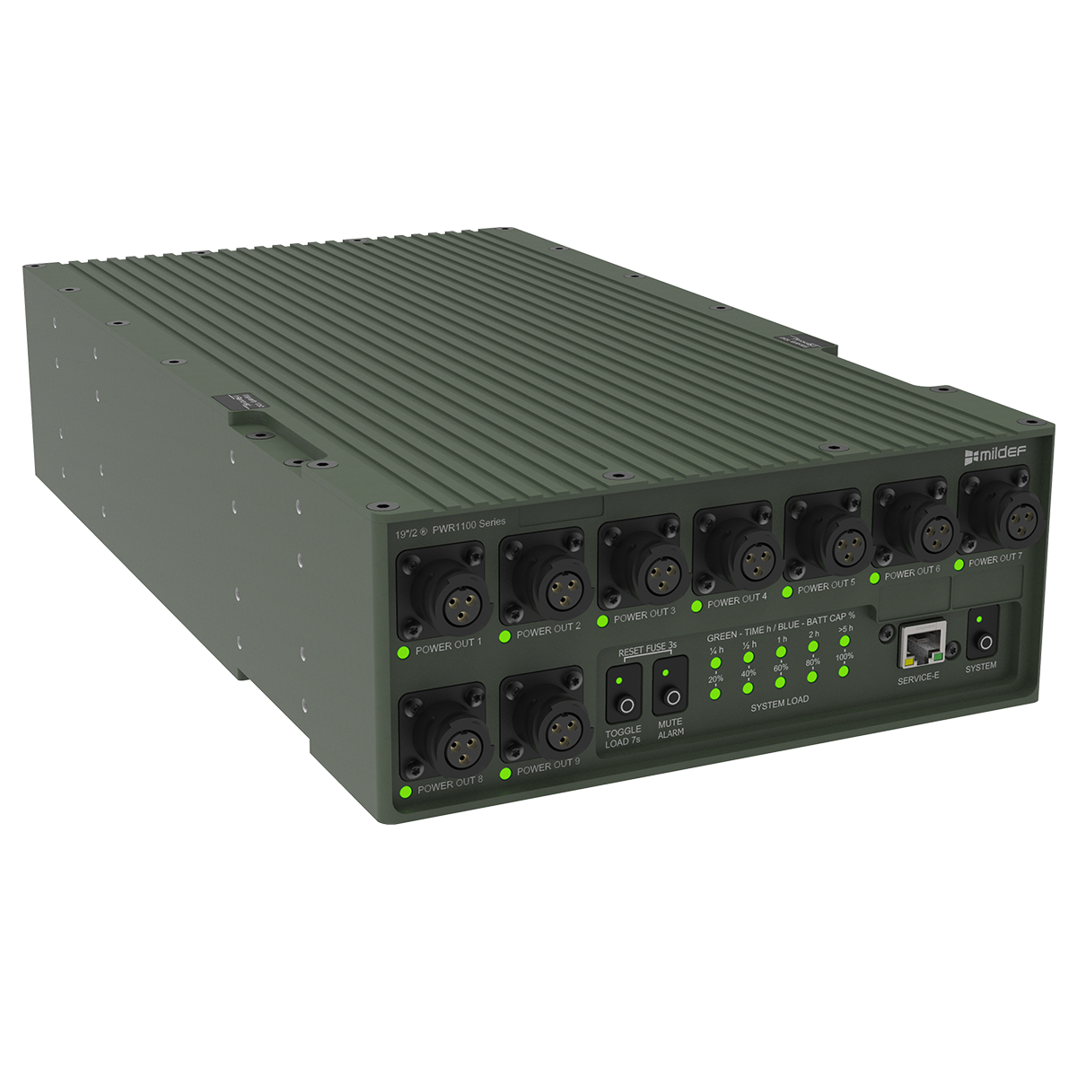 MilDef PWR1100 Series compact power distribution unit with integrated UPS