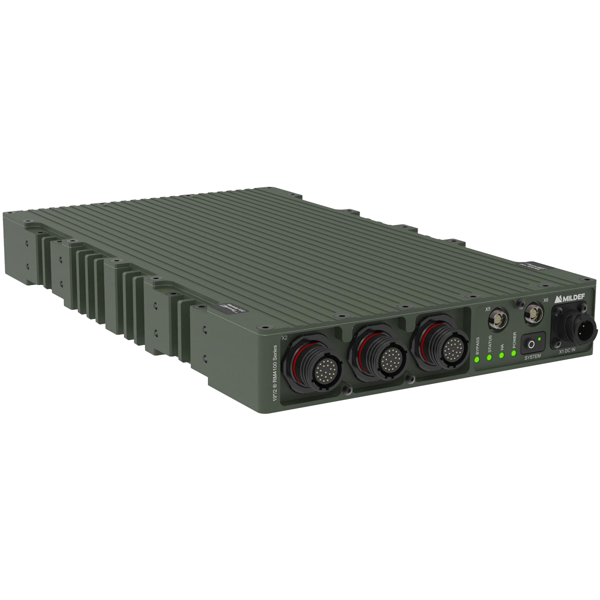 MilDef RM4100 rugged next-generation firewall with Gigabit LAN and WAN interfaces for tactical network security
